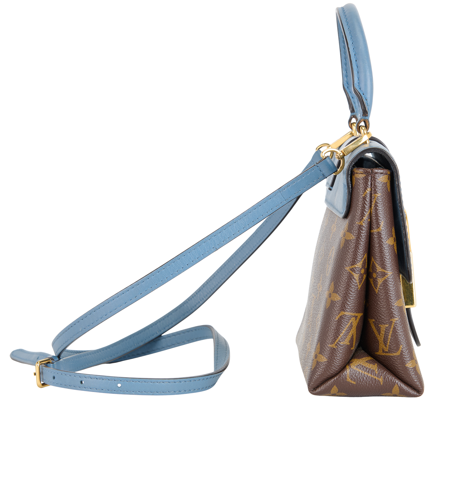 Locky BB, &pound;475, Handbags, Blue/Brown, Canvas/Leather, Side view